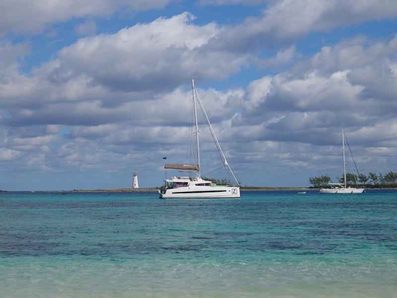 A catamaran off the Nassau coast in The Bahamas