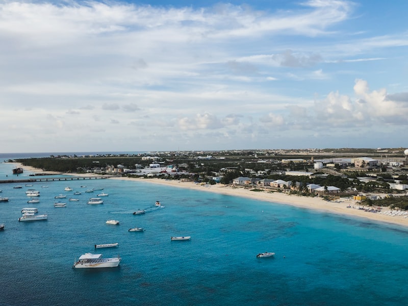Boats at anchor off a Turks and Caicos beach
